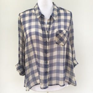 Free People boho sheer gingham check crop blouse